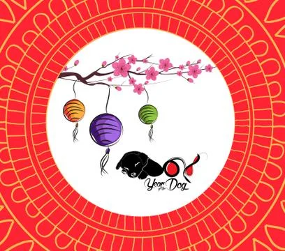 Chinese new year pattern background with lantern. Year of the dog Stock Illustration