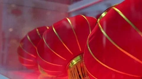 Chinese New Year, red lanterns, pan Stock Footage 60054782