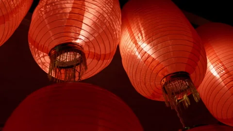 Chinese New Year red lanterns are hung high to celebrate the festival Stock Footage 257979657