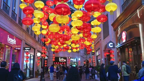 Chinese New Year Red Lanterns Lee Tung Avenue Hong Kong Lunar Festival Wan Chai Stockbeeldmateriaal 334169970
