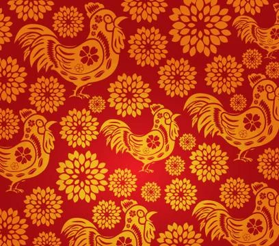 Chinese new year rooster pattern background Stock Illustration