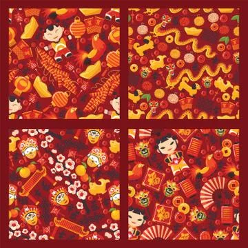 Chinese new year seamless pattern vector traditional red lantern oriental 스톡 일러스트