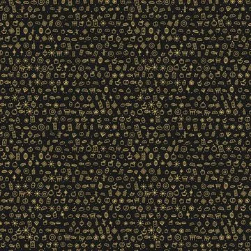 Chinese New Year seamless pattern, gold line icons on black background 스톡 일러스트