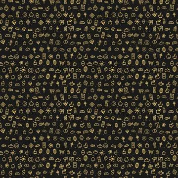 Chinese New Year seamless pattern, gold line icons on black background 스톡 일러스트