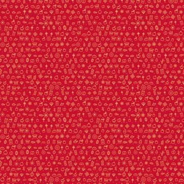 Chinese New Year seamless pattern, gold line icons on red background 스톡 일러스트