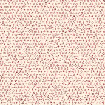 Chinese New Year seamless pattern, red line icons on cream background 스톡 일러스트