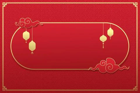 Chinese New Year template background with golden Asian clouds, lanterns Stockillustratie