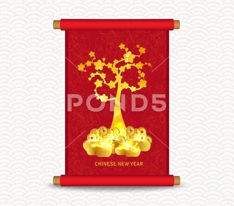 Chinese new year. Traditional Chinese handscroll of painting Stock Illustration