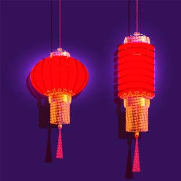 Chinese New Year. Two red chinese lantern. Isolated illustration Stock Illustration