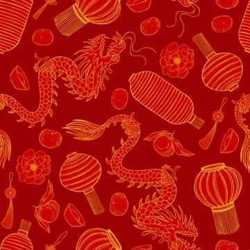 Chinese New Year   vector pattern. Stock Illustration