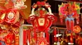 Chinese New Year's Eve in Singapore, Shop Selling Red Decorations, Red Lanterns HD Footage