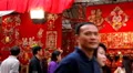 Chinese New Year's Eve in Singapore, Shop Selling Red Decorations, Red Lanterns HD Footage