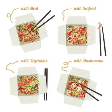 Chinese noodles in boxes. Stock Illustration