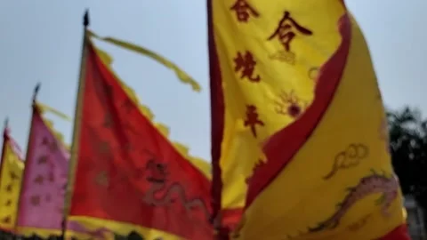 Chinese old flags in the breeze Stock Footage 239495065