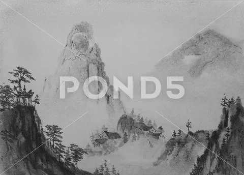 Chinese painting Mountain Stock Illustration
