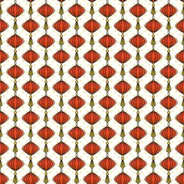 Chinese paper lanterns seamless pattern. Flat vector illustration. Illustrazione stock