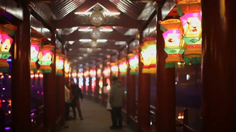 Chinese park at night during the Spring Festival Stock Footage 37046070