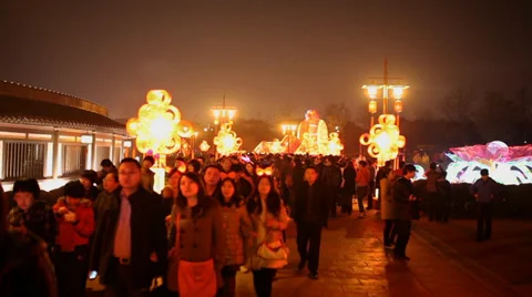 Chinese park at night during the Spring Festival Stock Footage 37046867