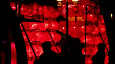 Chinese park at night during the Spring Festival Stock Footage 37048139