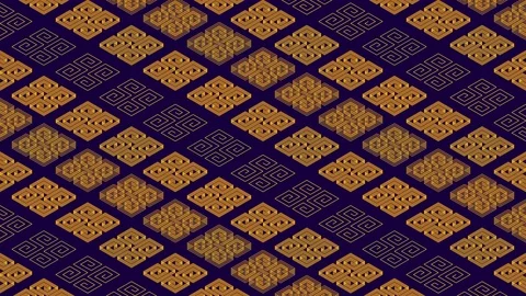 Chinese pattern abstract line 3D virtual isometric lighting moving, Vintage Stock Footage 108886405