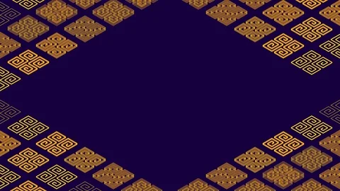 Chinese pattern abstract line 3D virtual isometric lighting moving, Vintage Stock Footage 109074408