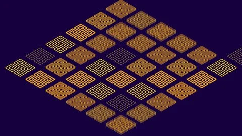 Chinese pattern abstract line 3D virtual isometric lighting moving, Vintage Stock Footage 109074446