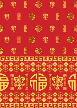 Chinese pattern oriental for New Year on red color background, vector illus.. Stock Illustration