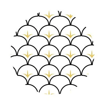 Chinese Pattern Scale Lines Golden Flower Shoots Illustrazione stock