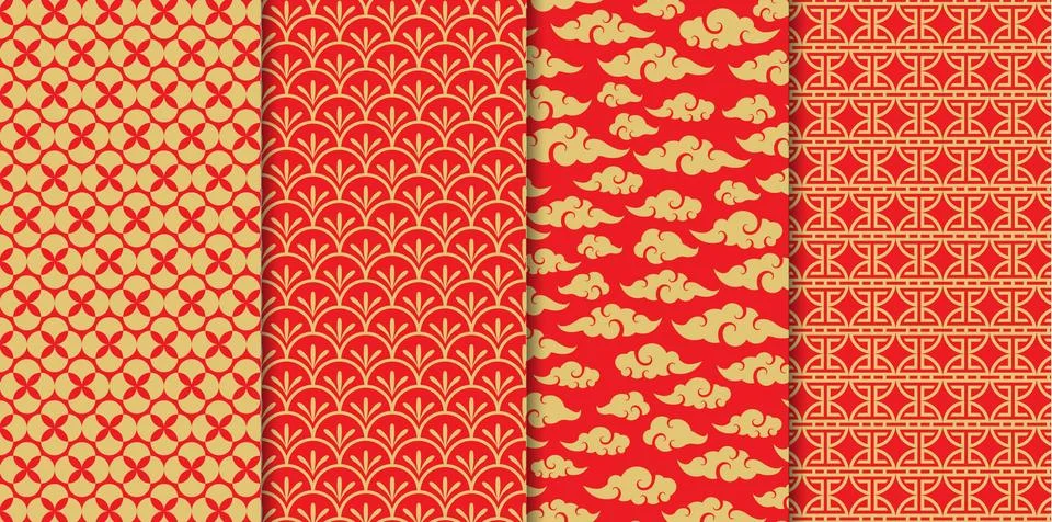 Chinese pattern set. Decorative background Иллюстрация