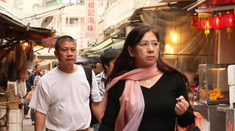 Chinese people in Tai O Village. Hong Kong. Stock Footage 59377657