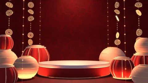 Chinese podium with lanterns Stock Illustration