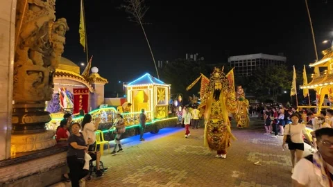 The Chinese procession temple parade flows through streets Video stock 318267142