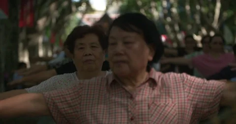 Chinese public dancing, keep fit, Shanghai park Stock Footage 113902867