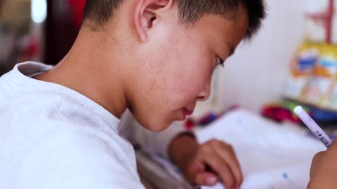 Chinese pupils do their homework at home Stock Footage 164633518