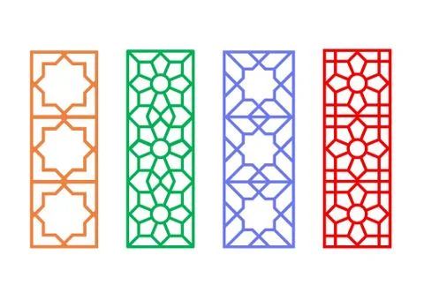 Chinese rectangle window frame with islamic linear Stock Illustration