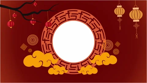 Chinese Red Circle Frame With Lanterns And Cloud Decoration Stock Footage 318734059