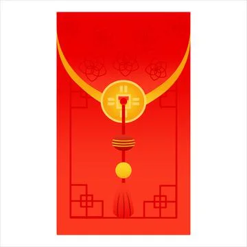 Chinese red envelope with wealth amulet or mascot isolated on white backgroun Stock Illustration