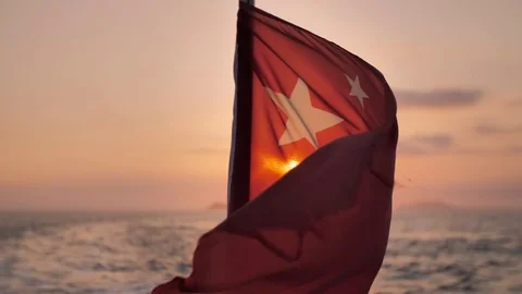 Chinese red flag flutters in wind Stock Footage 87742560