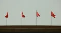 Chinese Red Flags in crowded Tiananmen Square, Beijing, China, Rainy Day HD Footage