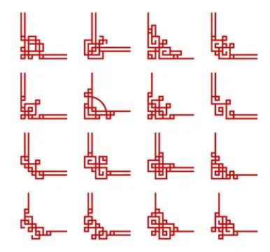 Chinese red frames corners, dividers of luck knot Stock Illustration
