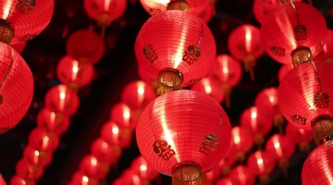 Chinese red lanterns at night Stock Footage 47888266