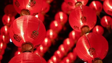 Chinese red lanterns at night Stock Footage 47891332