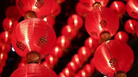 Chinese red lanterns at night Stock Footage 47891333