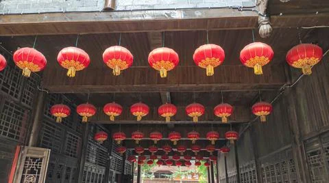 Chinese red lanterns. Stock Photos