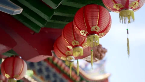 Chinese Red Lanterns in temple Stock Footage 229777873