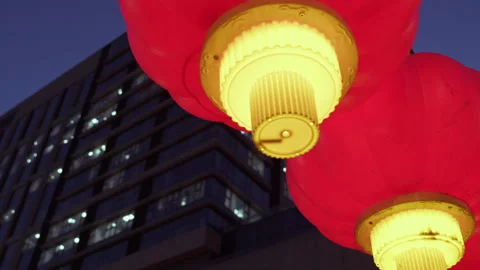 Chinese red lanterns under the building Stock Footage 257857557
