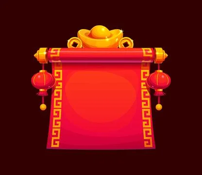 Chinese red parchment scroll or paper manuscript Stock Illustration
