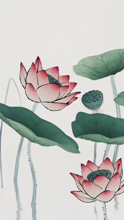 Chinese retro painting style lotus illus... | Stock Video | Pond5