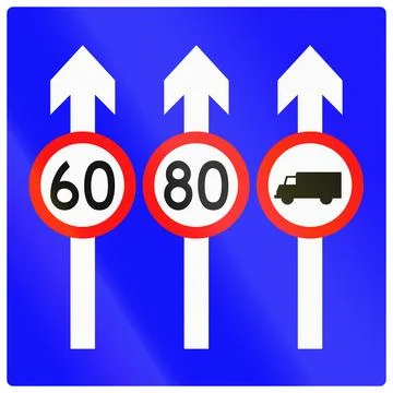Chinese road sign used in Macau - Multiple lanes with different restrictions Stock Illustration
