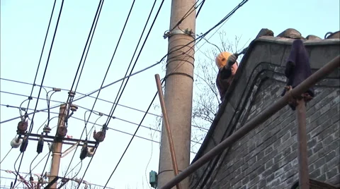 Chinese roofer, construction, Beijing, China Stock Footage 56652003